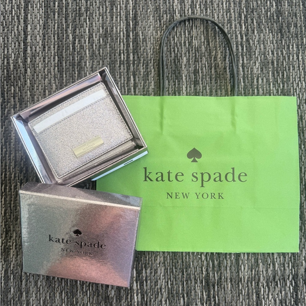 Kate Spade Card Holder Kenzie Metallic Saffiano Lunar NWT Bag Sparkle Silver
